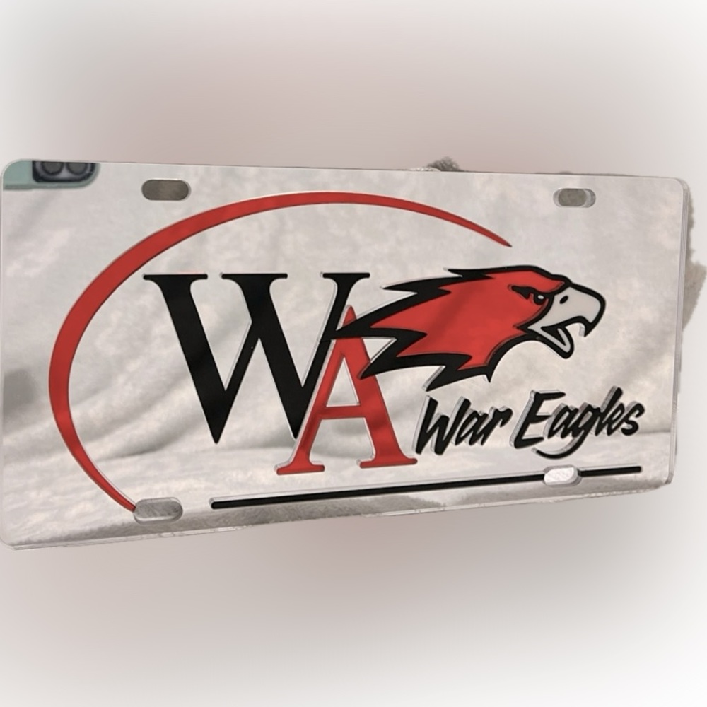 💥NEW Mirrored License Plate Woodward Academy War Eagles Silver Auto Collectible